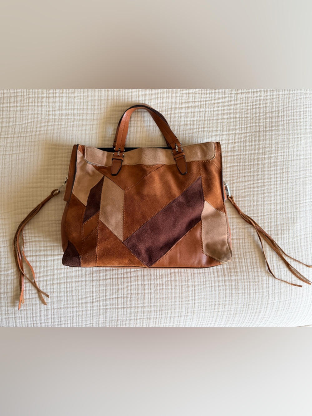 Rebecca Minkoff Patchwork Leather Crossbody in Multi Brown Tones